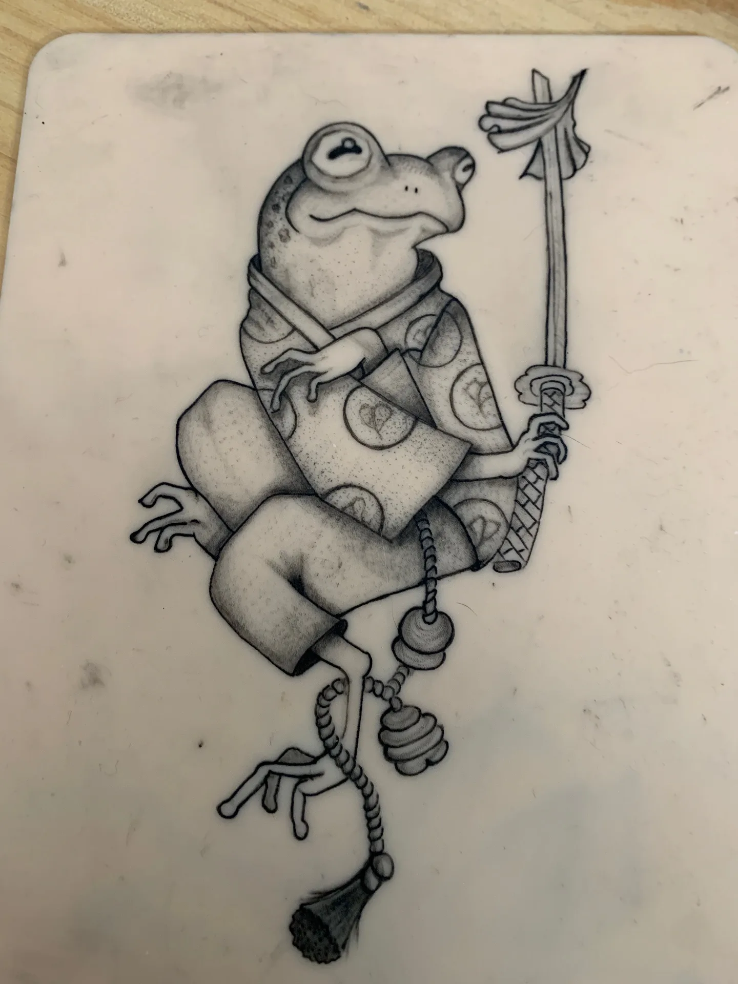 TP élève — grenouille samouraï en kimono dotwork