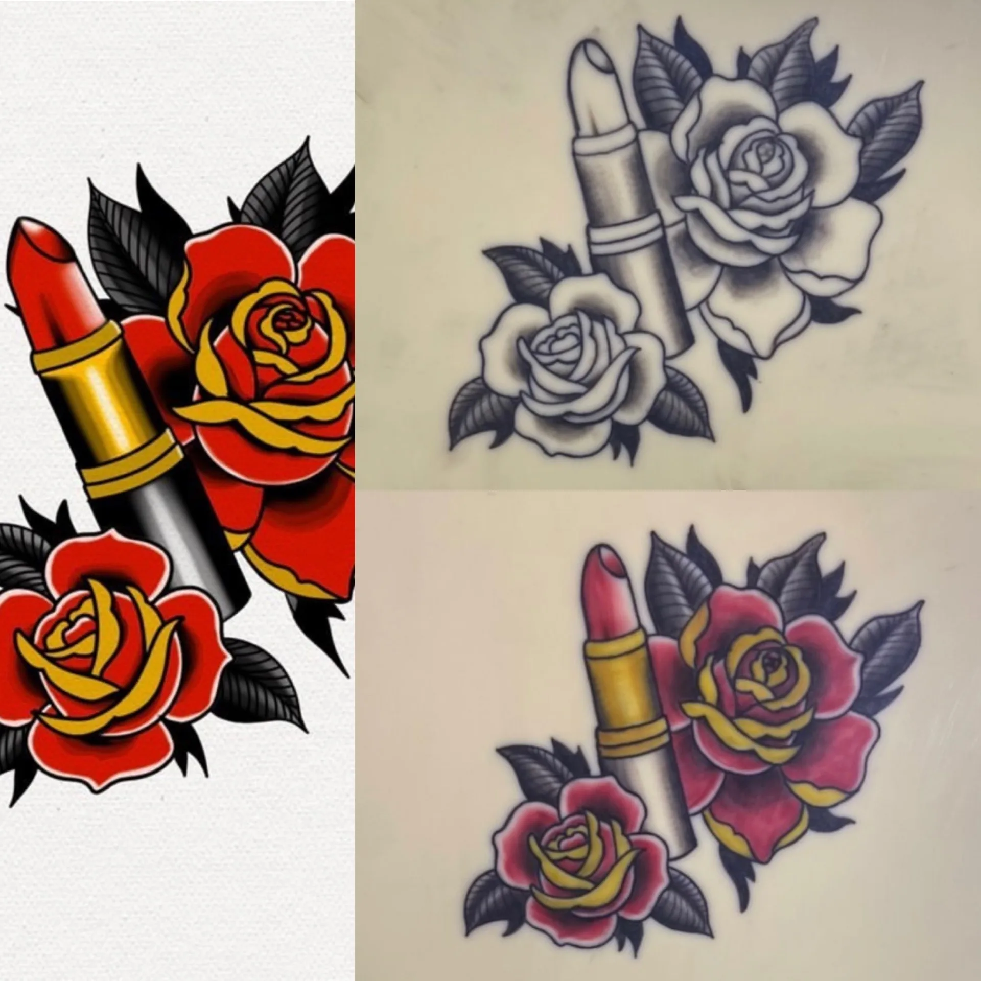 TP élève — rouge à lèvres et roses, comparatif flash et réalisations